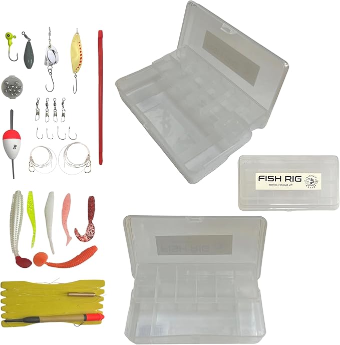 Fish Rig Travel Fishing Tackle Box + Tackle. 30 Essential Angling Tackle Items + How to Fish Guide. By Rigged and Ready - Image 3