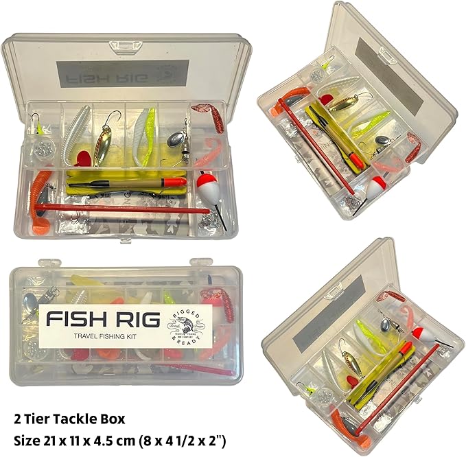 Fish Rig Travel Fishing Tackle Box + Tackle. 30 Essential Angling Tackle Items + How to Fish Guide. By Rigged and Ready - Image 4