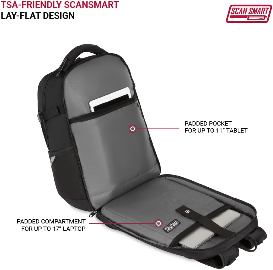 SwissGear Travel Tech Pro Laptop Backpack – Fits Laptops up to 16” – ScanSmart TSA-Friendly Backpack with Multiple Organizer Pockets – Black - Image 2