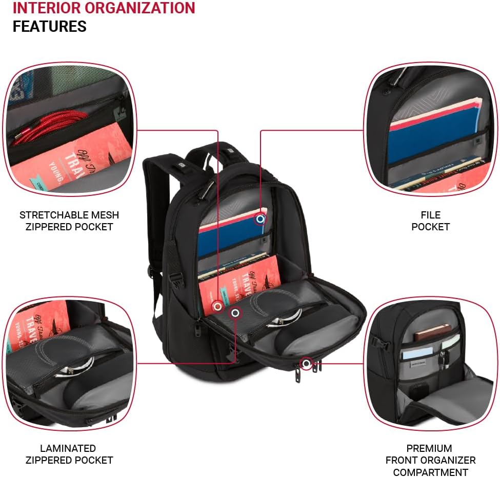 SwissGear Travel Tech Pro Laptop Backpack – Fits Laptops up to 16” – ScanSmart TSA-Friendly Backpack with Multiple Organizer Pockets – Black - Image 4