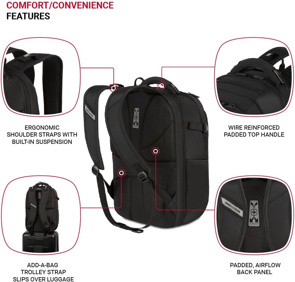 SwissGear Travel Tech Pro Laptop Backpack – Fits Laptops up to 16” – ScanSmart TSA-Friendly Backpack with Multiple Organizer Pockets – Black - Image 5