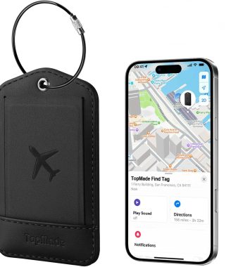 Smart Luggage Tag with Apple Find My, Premium Leather Luggage Tags for Suitcase, Travel Bags, Backpacks, Anti-Lost Suitcase Tag Tracker for Travel with Privacy Name Card, Rechargeable