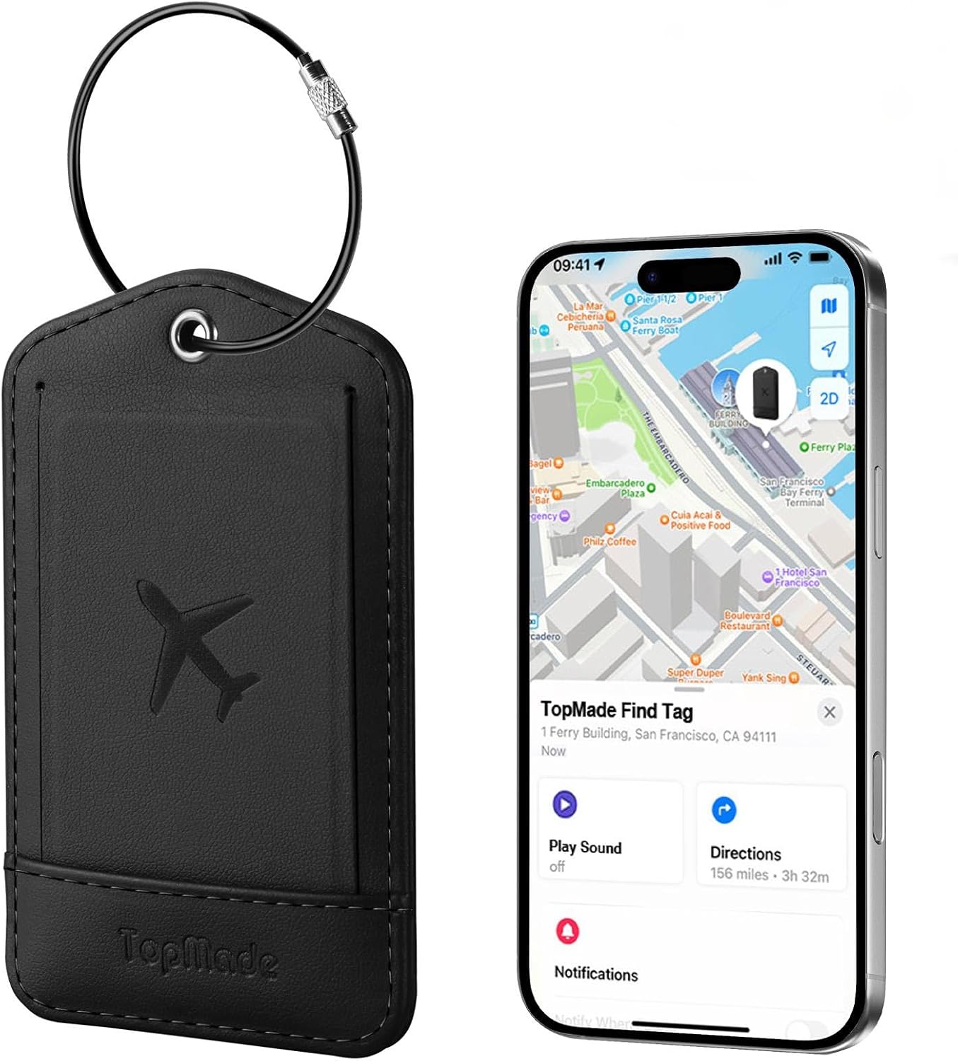 Smart Luggage Tag with Apple Find My, Premium Leather Luggage Tags for Suitcase, Travel Bags, Backpacks, Anti-Lost Suitcase Tag Tracker for Travel with Privacy Name Card, Rechargeable