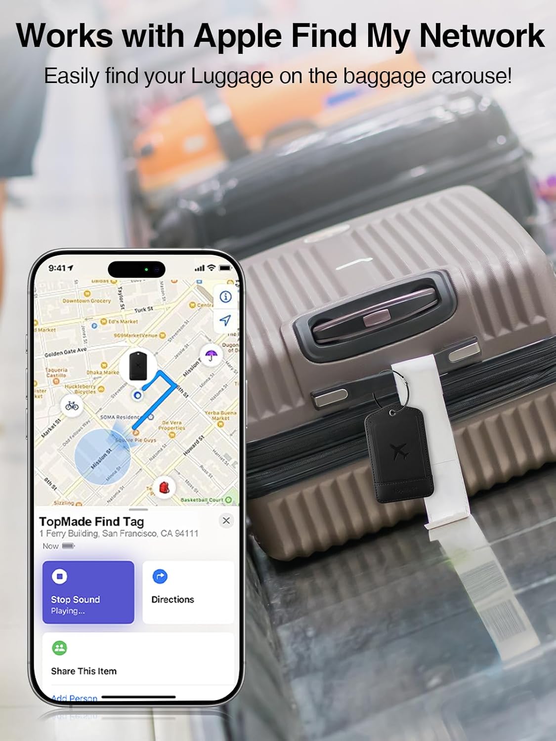 Smart Luggage Tag with Apple Find My, Premium Leather Luggage Tags for Suitcase, Travel Bags, Backpacks, Anti-Lost Suitcase Tag Tracker for Travel with Privacy Name Card, Rechargeable - Image 2