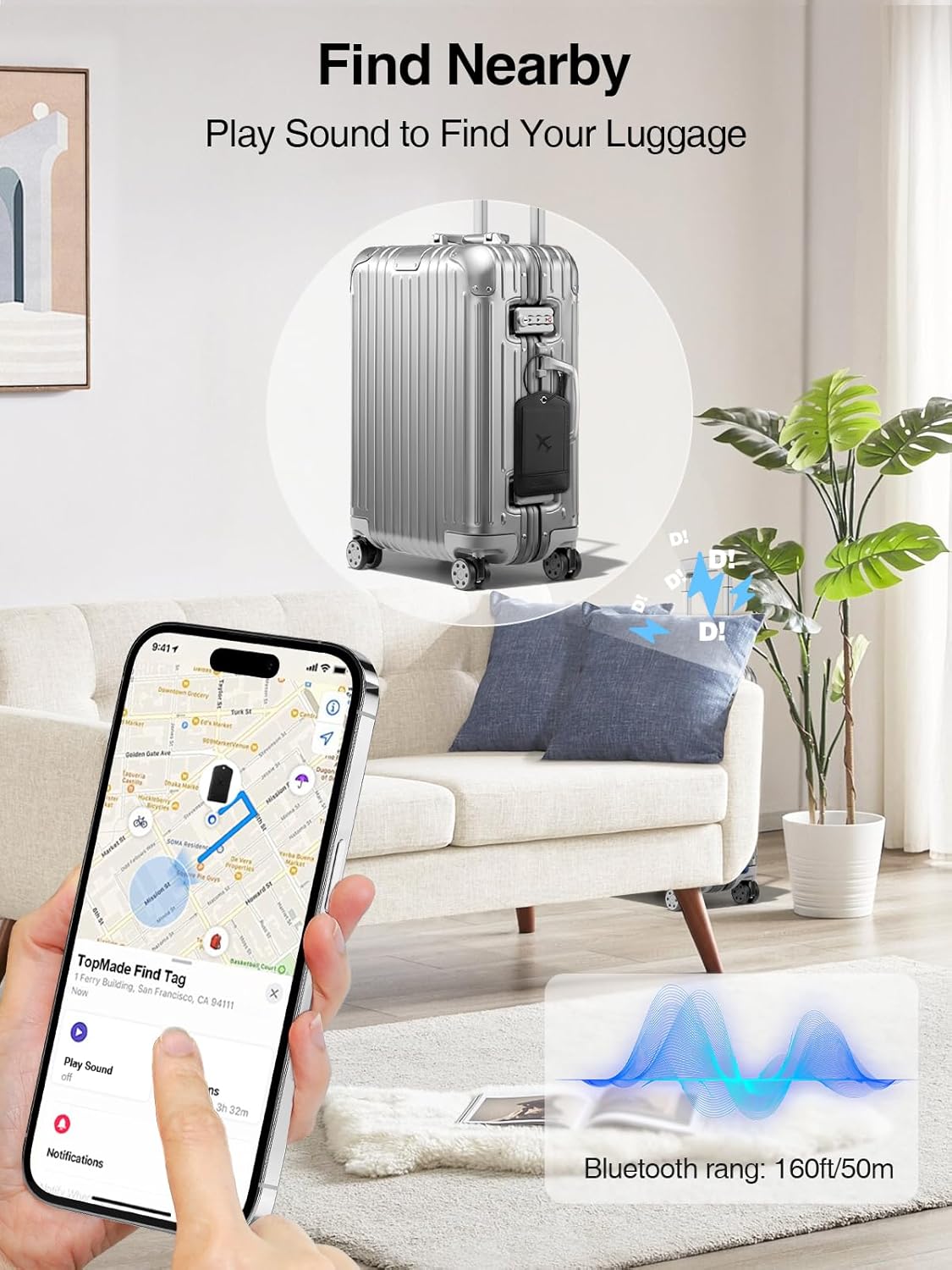 Smart Luggage Tag with Apple Find My, Premium Leather Luggage Tags for Suitcase, Travel Bags, Backpacks, Anti-Lost Suitcase Tag Tracker for Travel with Privacy Name Card, Rechargeable - Image 3